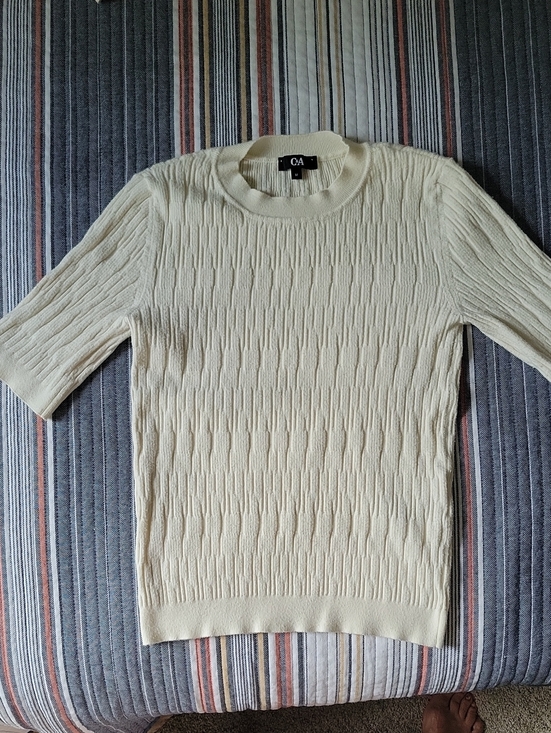 C&A Tops - Cream Textured Knit Crewneck Women's Short Sleeve Top